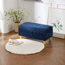 Living And Home Blue Chenille Upholstered Storage Ottoman - thumbnail 1