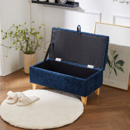 Living And Home Blue Chenille Upholstered Storage Ottoman - thumbnail 2