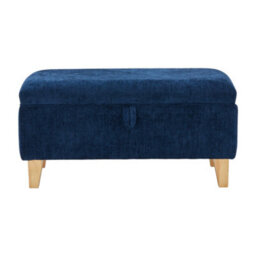 Living And Home Blue Chenille Upholstered Storage Ottoman - thumbnail 3
