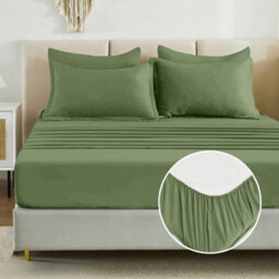 Ameha Plain Dyed Duvet Cover Complete Set With Matching Fitted Sheet & Pillowcase Microfiber Single Olive Green - thumbnail 6