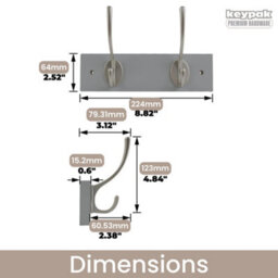 Keypak Victorian 2 Hook Wall-Mount Wooden Coat Rack, 22.5Cm - Dove Bloc With Satin Nickel Hooks - Fixings Included - thumbnail 3