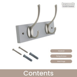 Keypak Victorian 2 Hook Wall-Mount Wooden Coat Rack, 22.5Cm - Dove Bloc With Satin Nickel Hooks - Fixings Included - thumbnail 4