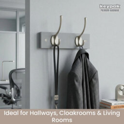 Keypak Victorian 2 Hook Wall-Mount Wooden Coat Rack, 22.5Cm - Dove Bloc With Satin Nickel Hooks - Fixings Included - thumbnail 5