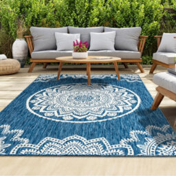 Homeart Outdoor Indoor Rug, Easy Clean, Uv Weather Resistant Rug For Patio, Gardenmandala Blue, Cream,140X200Cm