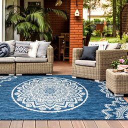 Homeart Outdoor Indoor Rug, Easy Clean, Uv Weather Resistant Rug For Patio, Gardenmandala Blue, Cream,140X200Cm - thumbnail 4