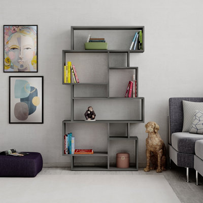 Decortie Karmato Modern Bookcase Shelving Unit Display Unit With 10 Compartments Retro Grey 168.5Cm Tall - image 1