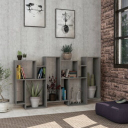 Decortie Karmato Modern Bookcase Shelving Unit Display Unit With 10 Compartments Retro Grey 168.5Cm Tall - thumbnail 6