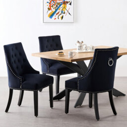 Life Interiors Black Windsor Luxury Velvet Dining Chair Ergonomic Scoop Knockerback & Button Tufted With Black Solid Wood Legs - thumbnail 9