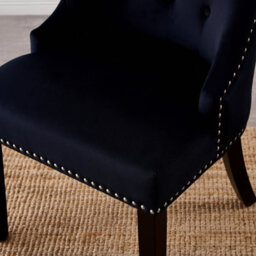 Life Interiors Black Windsor Luxury Velvet Dining Chair Ergonomic Scoop Knockerback & Button Tufted With Black Solid Wood Legs - thumbnail 5