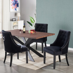Life Interiors Black Windsor Luxury Velvet Dining Chair Ergonomic Scoop Knockerback & Button Tufted With Black Solid Wood Legs - thumbnail 8