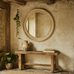 Wyld Haus 90Cm Round Natural Washed Wood Wall Mirror With 40mm Frame - thumbnail 1