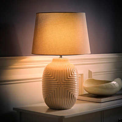 Valuelights Harrison Tapered Shade Grey Geo Ribbed Pattern Gloss Large Table Lamp With Bulb - image 1