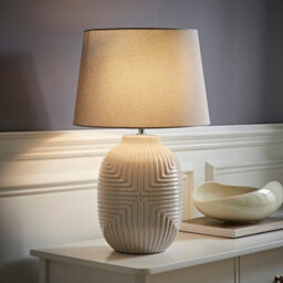 Valuelights Harrison Tapered Shade Grey Geo Ribbed Pattern Gloss Large Table Lamp With Bulb - thumbnail 3
