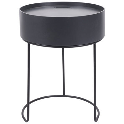 Pacific Lifestyle Round Dark Grey Wood Storage Table With Metal Legs - image 1