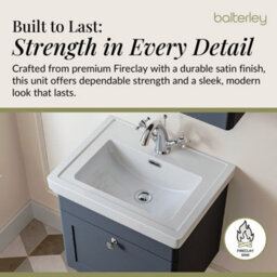 Balterley Swynnerton Traditional Bathroom Wall Hung 1-Drawer Vanity Unit & Fireclay Basin, Dark Grey, 500mm - thumbnail 4