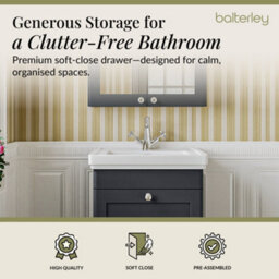 Balterley Swynnerton Traditional Bathroom Wall Hung 1-Drawer Vanity Unit & Fireclay Basin, Dark Grey, 500mm - thumbnail 3