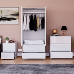 Lassic Vida Designs Glinton 3 Piece White Fsc Bedroom Set - (3 Drawer Chest, 2 Door Wardrobe, 2 Drawer Bedside Chest) - thumbnail 2