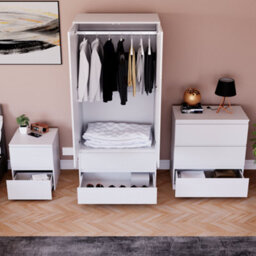 Lassic Vida Designs Glinton 3 Piece White Fsc Bedroom Set - (3 Drawer Chest, 2 Door Wardrobe, 2 Drawer Bedside Chest) - thumbnail 3