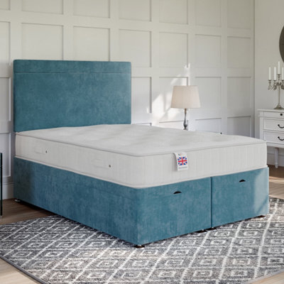 Divan Base Direct Plush Teal Ottoman Divan 3Ft Single End Lift Ottoman + Luca Strutted Headboard - image 1