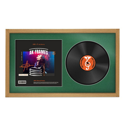 "30X17"" Oak Sleek Vinyl Record Frame With Emerald Mount For 12 Inch Lp Album Cover & Disc - Ak Frames" - image 1