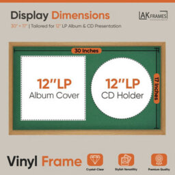 "30X17"" Oak Sleek Vinyl Record Frame With Emerald Mount For 12 Inch Lp Album Cover & Disc - Ak Frames" - thumbnail 2