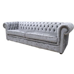 Chesterfield 4 Seater Sofa Shimmer Silver Velvet Fabric In Classic Style - thumbnail 5