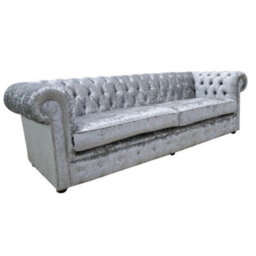 Chesterfield 4 Seater Sofa Shimmer Silver Velvet Fabric In Classic Style - thumbnail 3