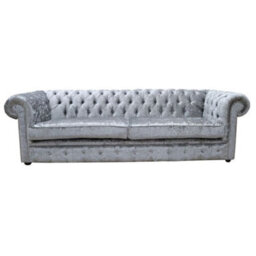 Chesterfield 4 Seater Sofa Shimmer Silver Velvet Fabric In Classic Style - thumbnail 1