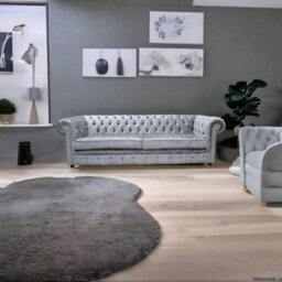 Chesterfield 4 Seater Sofa Shimmer Silver Velvet Fabric In Classic Style - thumbnail 2