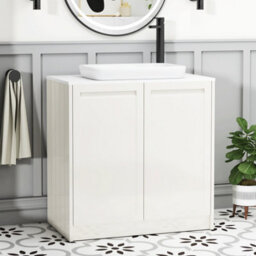 Royal Bathrooms Royal Bathroom Elmore 800mm Classic White Freestanding Bathroom Vanity Unit 2 Door Plain White Worktop With Qubix Basin - thumbnail 1