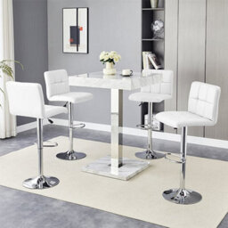Furniture in Fashion Topaz Magnesia Effect High Gloss Bar Table 4 Coco White Stools