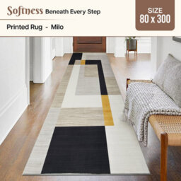 Ameha Extra Large  Area Hallway Runner Milo, 80X300 Geometric Non Slip Printed Rug Luxury Kitchen Floor Mat - thumbnail 1
