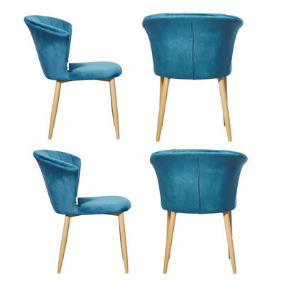 Life Interiors Set Of 4 Blue Elsa Velvet Dining Chairs With Wooden Legs, Curved Back & Comfortable Seating - image 1