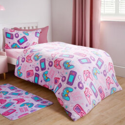 OHS Gaming Duvet Cover Set Warm Fleece Bedding Quilt Thermal Warm, Purple - Single