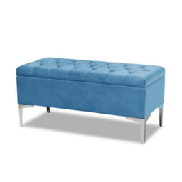Modena Storage Ottoman Bench, Ottoman Footstool With Legs, 137Cm Plush Velvet Upholstered End Of Bed Bench, Duck Egg - thumbnail 3
