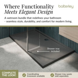 Balterley 8mm Glass Walk In Wetroom Screen And Hinged Return Screen With Chrome Profile And Grey Shower Tray - 1400 X 800mm - thumbnail 4