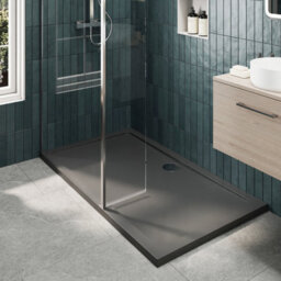 Balterley 8mm Glass Walk In Wetroom Screen And Hinged Return Screen With Chrome Profile And Grey Shower Tray - 1400 X 800mm - thumbnail 3