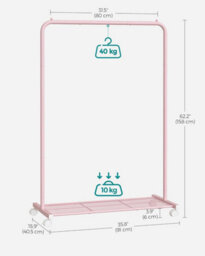 Songmics Clothes Rack, Metal Clothing Rail With Storage Shelf, Laundry Hanging Rail, Lockable Wheels, High Capacity, Jelly Pink - thumbnail 2