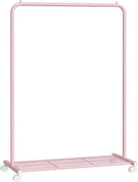Songmics Clothes Rack, Metal Clothing Rail With Storage Shelf, Laundry Hanging Rail, Lockable Wheels, High Capacity, Jelly Pink - thumbnail 7