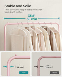 Songmics Clothes Rack, Metal Clothing Rail With Storage Shelf, Laundry Hanging Rail, Lockable Wheels, High Capacity, Jelly Pink - thumbnail 4