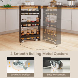 Costway 4-Tier Slim Storage Cart Narrow Rolling Kitchen Serving Cart W/ Open Shelves - thumbnail 8
