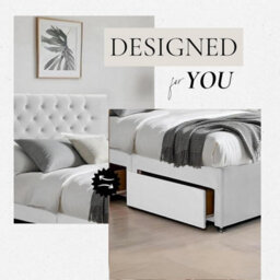 Cream Plush 6Ft Super King Size Bed With Matttress  2 Storage Drawers And 20 Inch Plain Headboard - thumbnail 2