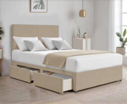 Cream Plush 6Ft Super King Size Bed With Matttress  2 Storage Drawers And 20 Inch Plain Headboard - thumbnail 1