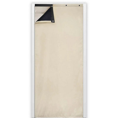 Waterproof Quilted Door Curtain Heavy Duty Self-Adhesive Thermal Insulated Drape Beige - image 1