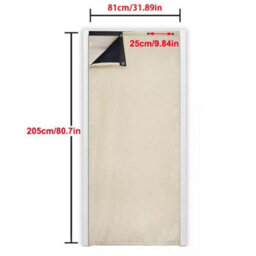 Waterproof Quilted Door Curtain Heavy Duty Self-Adhesive Thermal Insulated Drape Beige - thumbnail 2