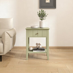 Melody Maison Pair Of Sage Green One Drawer Bedside Tables With Shelf - Padstowe Sage Green Range - thumbnail 5