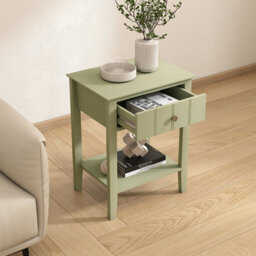 Melody Maison Pair Of Sage Green One Drawer Bedside Tables With Shelf - Padstowe Sage Green Range - thumbnail 3