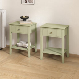 Melody Maison Pair Of Sage Green One Drawer Bedside Tables With Shelf - Padstowe Sage Green Range - thumbnail 1
