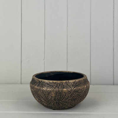 Satchville Gold Plant Bowl With Leaf Design - image 1