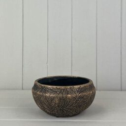 Satchville Gold Plant Bowl With Leaf Design - thumbnail 1